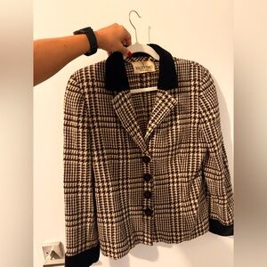 Valentino vintage Women's Black and Brown Checkered Blazer